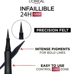 Infaillible Grip 24H Precision Felt Eyelinerpen, 01 Black